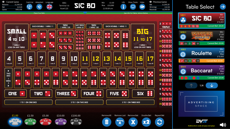 Sic Bo terminal UI